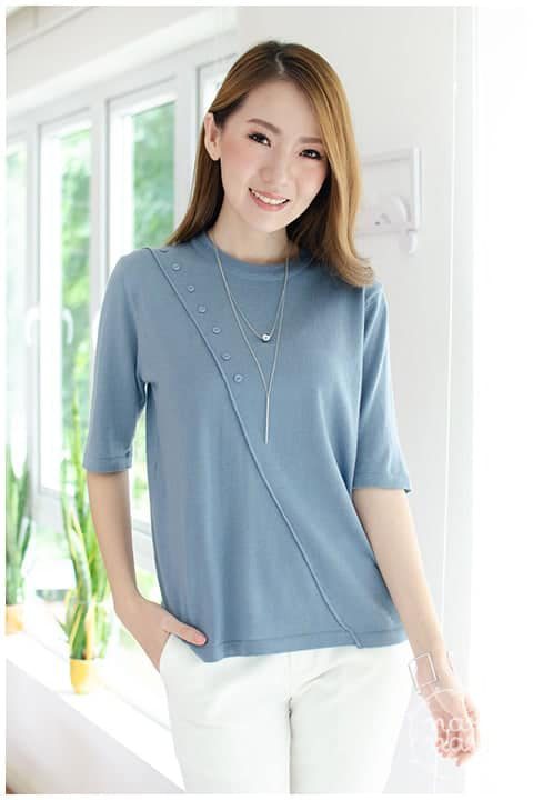 NT1365 Slope Line Wool Top – Faded Blue