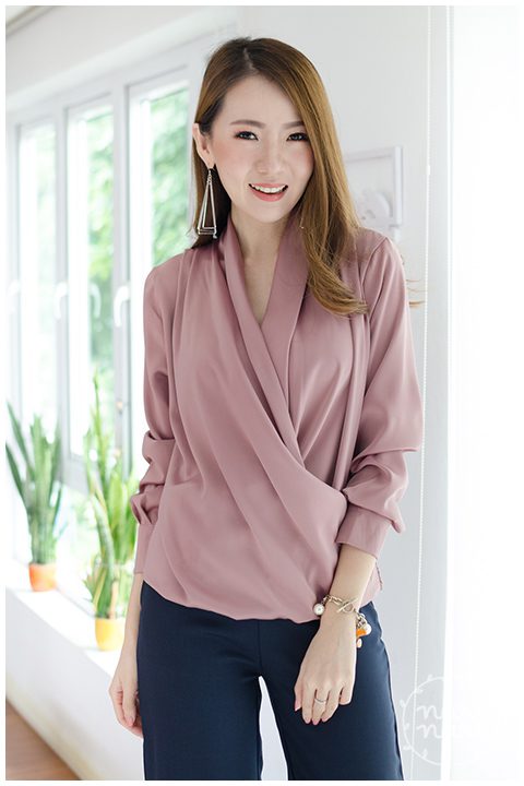 NT465 Overlap Satin Blouse – Mauve Pink