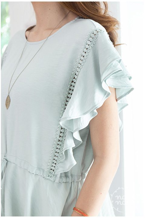 Alternative view of NT1431 Lace Drawstring Waist Blouse – Pale Green