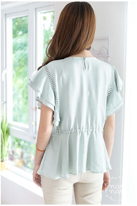 NT1431 Lace Drawstring Waist Blouse – Pale Green - Image 7