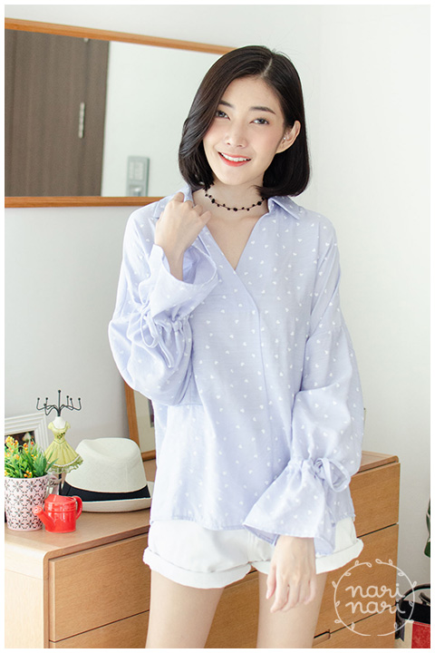 NT1426 Hearty Drawstring Sleeve Blouse – Lavender