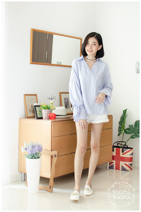 NT1426 Hearty Drawstring Sleeve Blouse – Lavender - Image 4