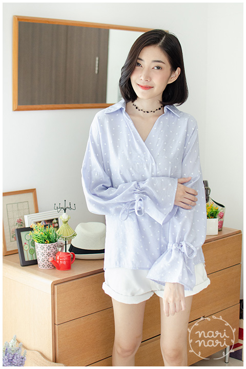 NT1426 Hearty Drawstring Sleeve Blouse – Lavender - Image 5