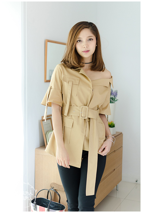 NT211 Off Shoulder Asym Hem Top – Coffee