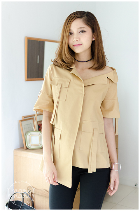 NT211 Off Shoulder Asym Hem Top – Coffee - Image 6