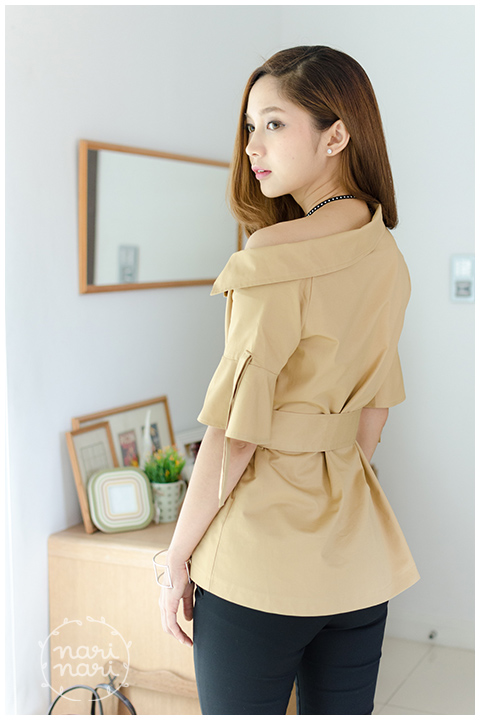 NT211 Off Shoulder Asym Hem Top – Coffee - Image 7