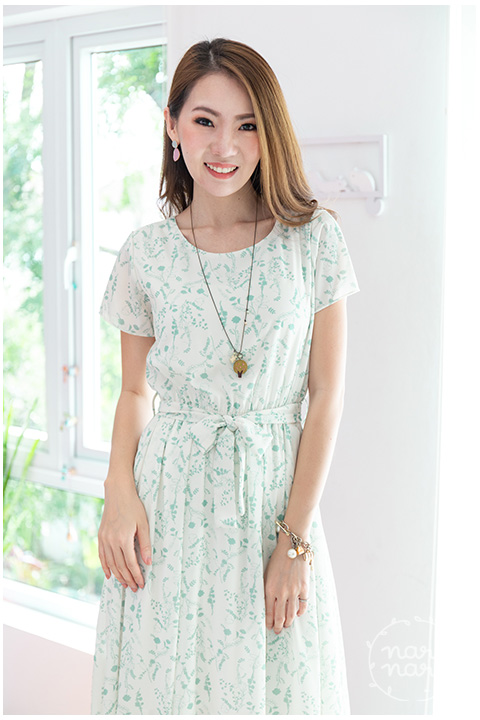 ND186 Floral Short Sleeve Dress – Pale Green - Image 7