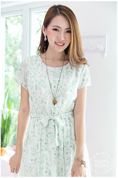 ND186 Floral Short Sleeve Dress – Pale Green - Image 8
