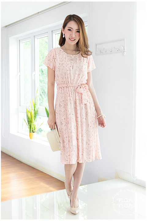 ND186 Floral Short Sleeve Dress – Pink
