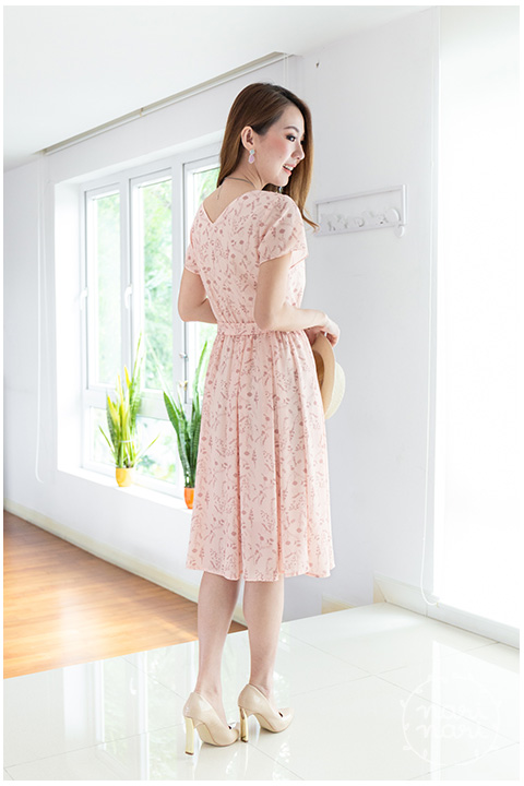 Alternative view of ND186 Floral Short Sleeve Dress – Pink