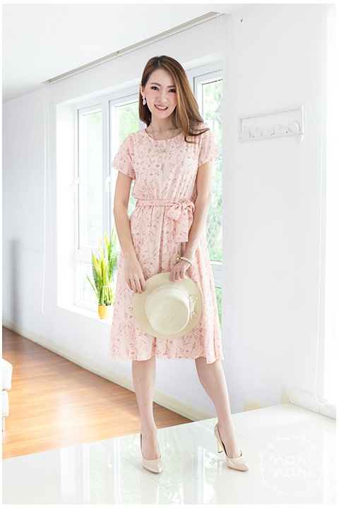 ND186 Floral Short Sleeve Dress – Pink - Image 5