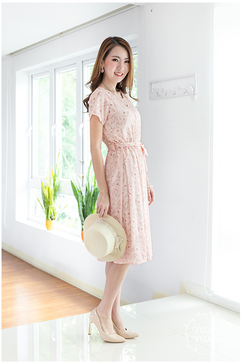 ND186 Floral Short Sleeve Dress – Pink - Image 6