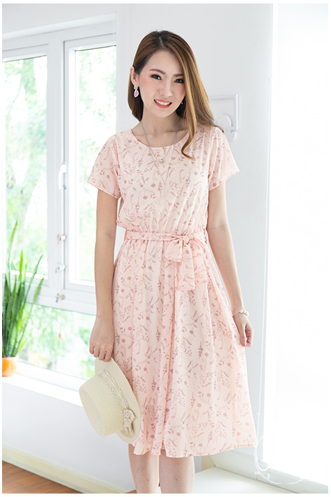 ND186 Floral Short Sleeve Dress – Pink - Image 8