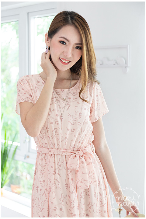 ND186 Floral Short Sleeve Dress – Pink - Image 9
