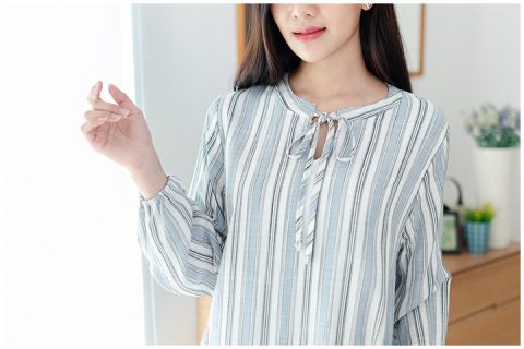 Alternative view of ND192 Easy Gauzy Striped Dress – Light Blue