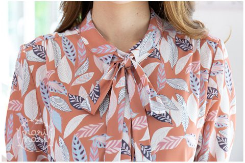 Alternative view of NT1588 Bow Collar Leaves Blouse – Orange