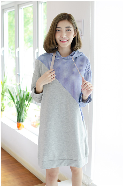 ND202 Slope Striped Hoodie Dress – Grey - Image 5