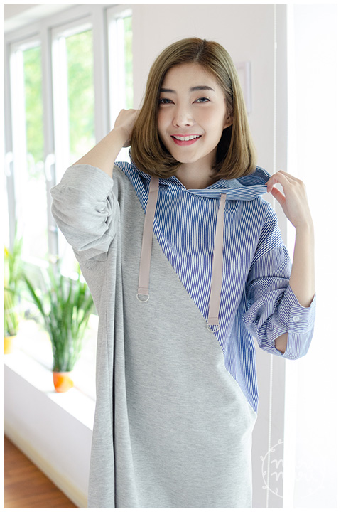 ND202 Slope Striped Hoodie Dress – Grey - Image 8