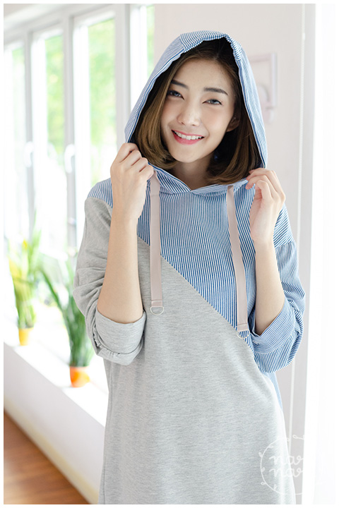 ND202 Slope Striped Hoodie Dress – Grey - Image 6