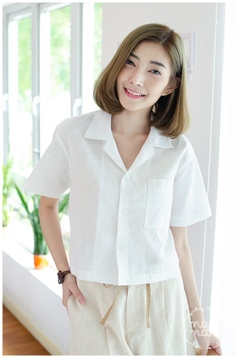 BH001 Linen Crop Top – Off-White