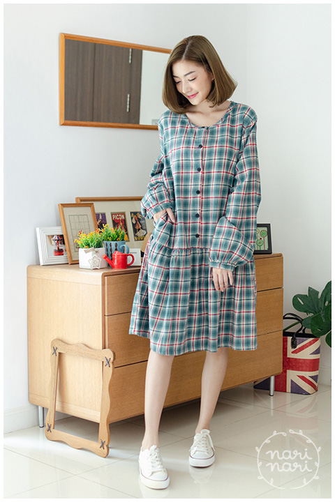 ND200 Flannel Plaid Dress – Green