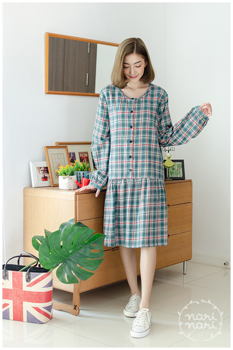 ND200 Flannel Plaid Dress – Green - Image 4