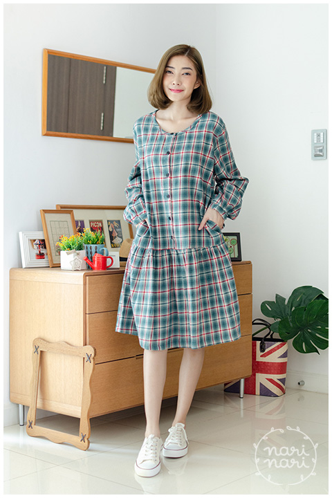 ND200 Flannel Plaid Dress – Green - Image 5