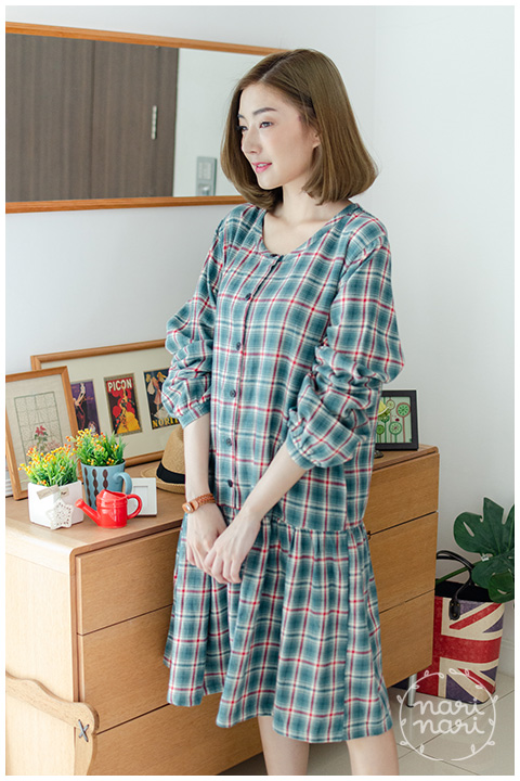 ND200 Flannel Plaid Dress – Green - Image 6
