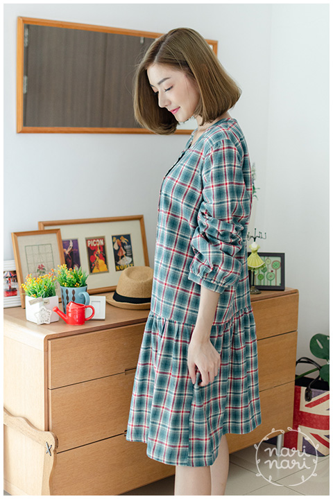 ND200 Flannel Plaid Dress – Green - Image 7