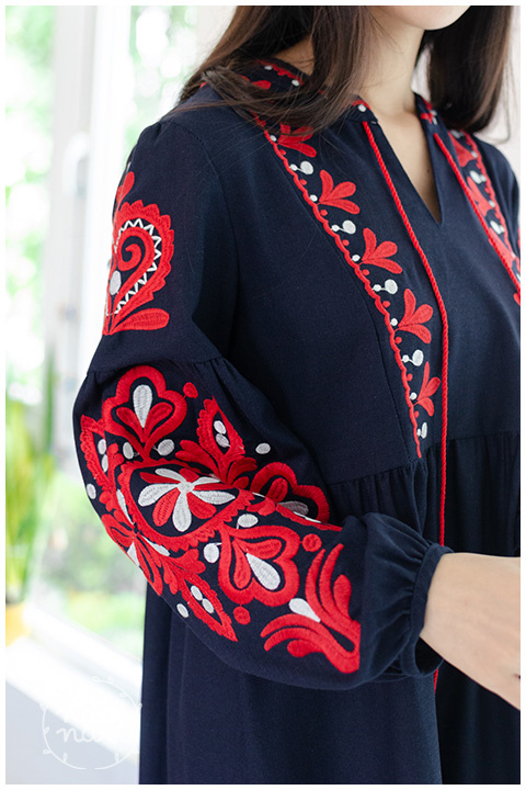 ND222 Tassel Embroidery Boho Dress – Navy - Image 3