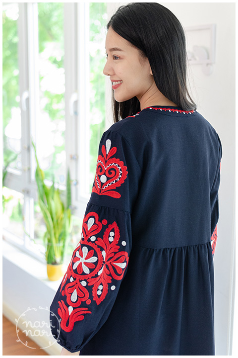 ND222 Tassel Embroidery Boho Dress – Navy - Image 9