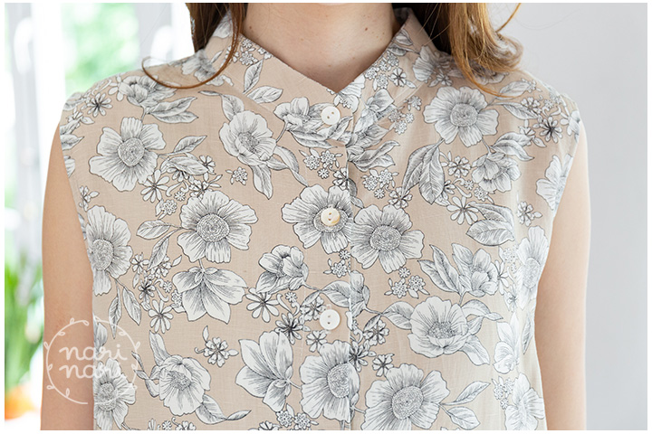 ND225 Flower Sleeveless Cotton Dress – Cream - Image 2