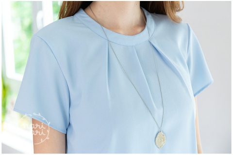 Alternative view of NT1356 Round Neck Folded Front Blouse – Light Blue