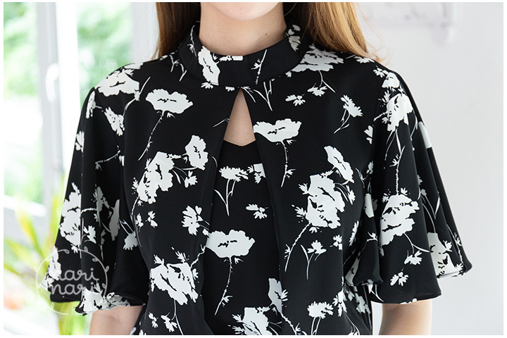 NT1860 Butterfly Sleeve Front Cut Blouse – Black - Image 2