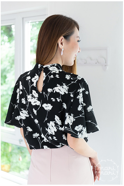 NT1860 Butterfly Sleeve Front Cut Blouse – Black - Image 8