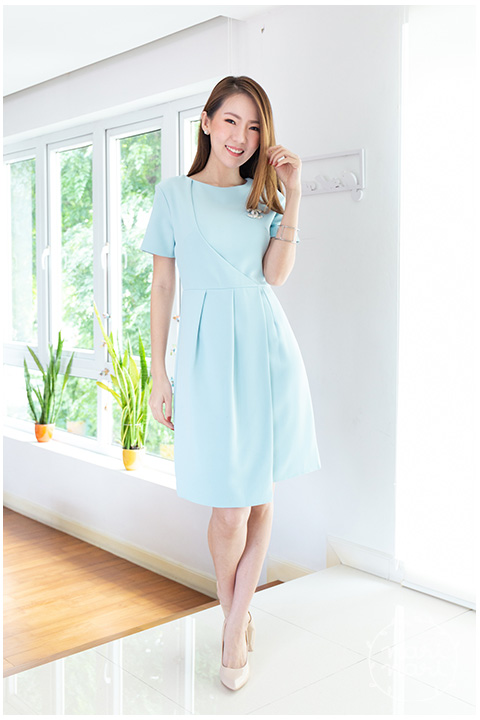 ND243 Side Pleated Pastel Dress – Light Blue - Image 5