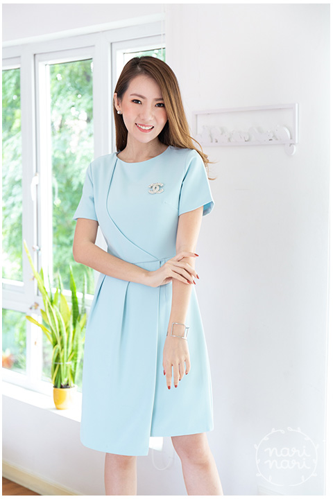 ND243 Side Pleated Pastel Dress – Light Blue - Image 7