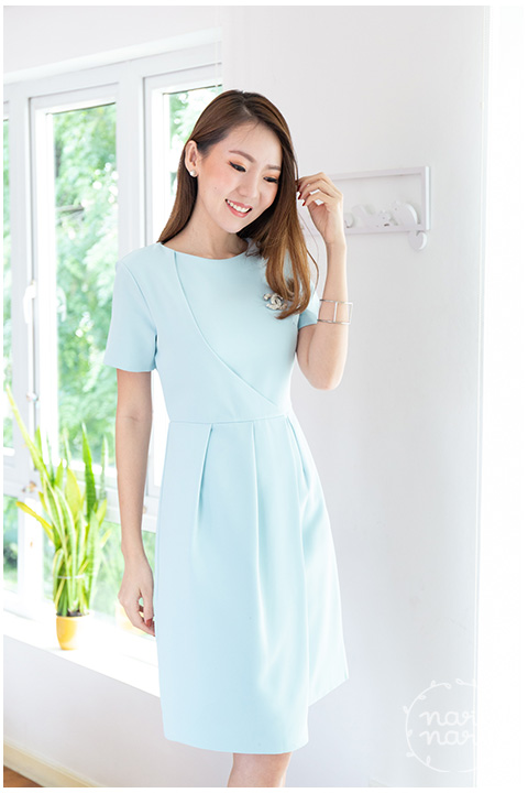 ND243 Side Pleated Pastel Dress – Light Blue - Image 8