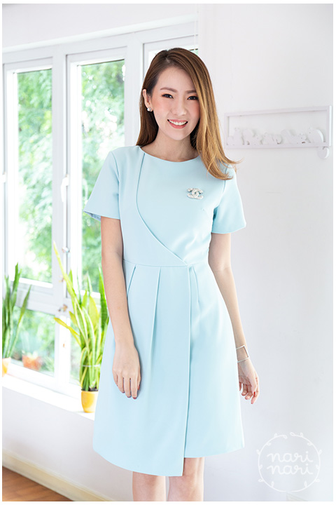 ND243 Side Pleated Pastel Dress – Light Blue - Image 9