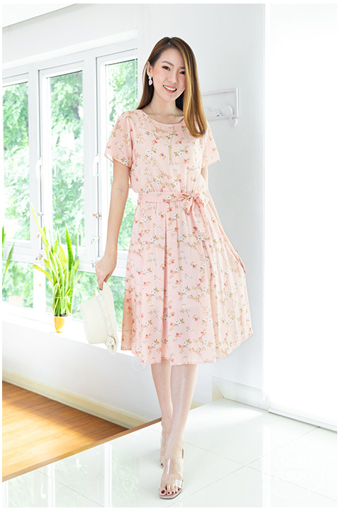 ND246 Camellia Short Sleeve Dress – Light Pink