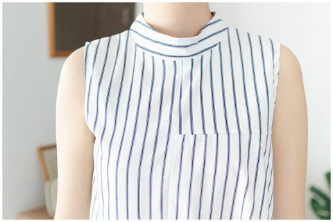 Alternative view of NT1836 Asym Striped Sleeveless Top – White