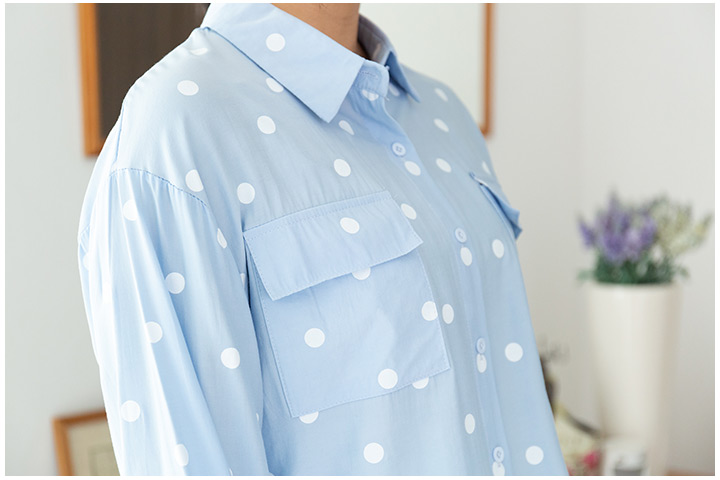 NT1886 Long Sleeve Dot Crop Top – Light Blue - Image 2