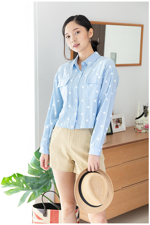 NT1886 Long Sleeve Dot Crop Top – Light Blue - Image 4