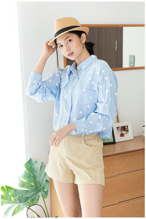 NT1886 Long Sleeve Dot Crop Top – Light Blue - Image 5