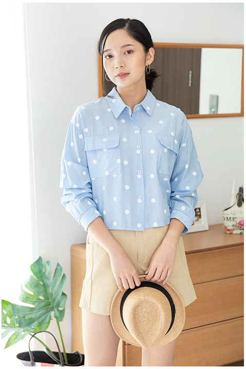 NT1886 Long Sleeve Dot Crop Top – Light Blue - Image 8
