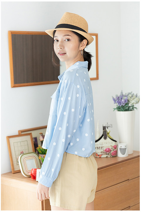 NT1886 Long Sleeve Dot Crop Top – Light Blue - Image 9