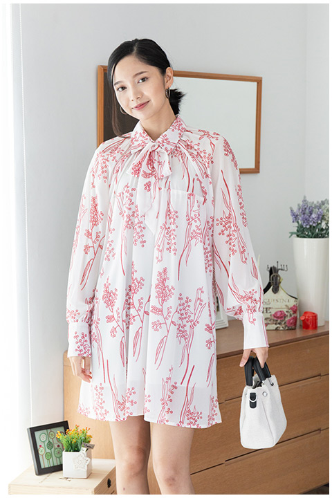ND244 Gathered Neck Shirt Dress – Off-White
