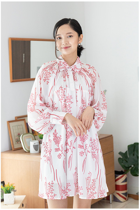 ND244 Gathered Neck Shirt Dress – Off-White - Image 6