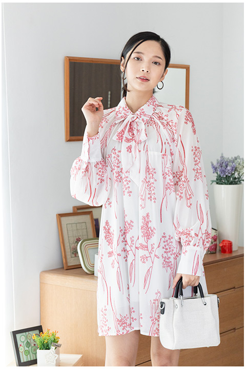 ND244 Gathered Neck Shirt Dress – Off-White - Image 7