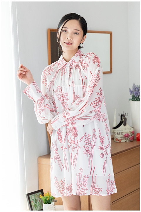 ND244 Gathered Neck Shirt Dress – Off-White - Image 8
